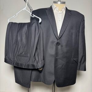 Jos A Bank Suit Mens 56R 50x27 Charcoal Gray Solid Signature Gold Wool 2pc
